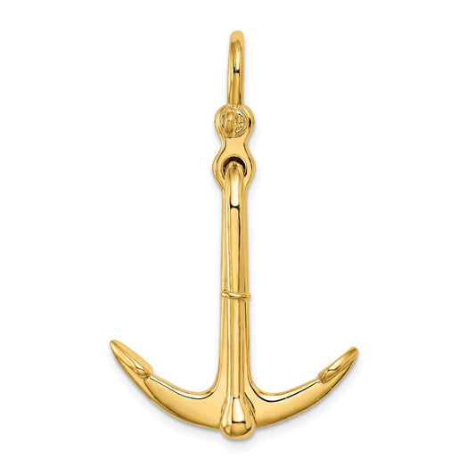 14k Yellow Gold 3-D Polished Anchor 2 Piece and Moveable Charm