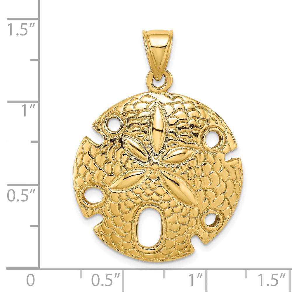 14k Yellow Gold Polished and Textured Large Sand Dallar Charm