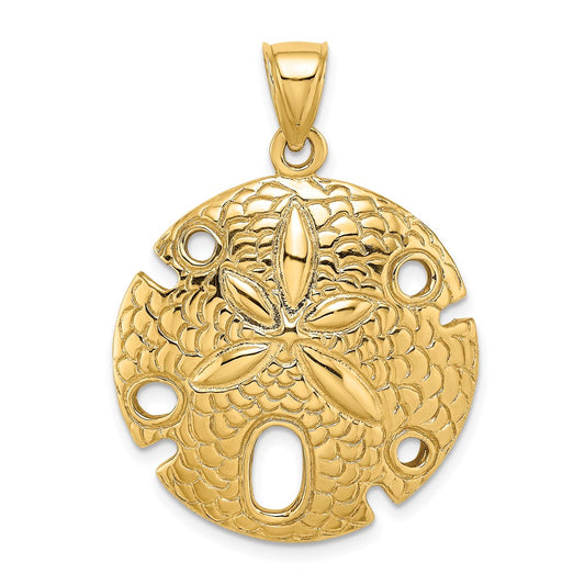 14k Yellow Gold Polished and Textured Large Sand Dallar Charm