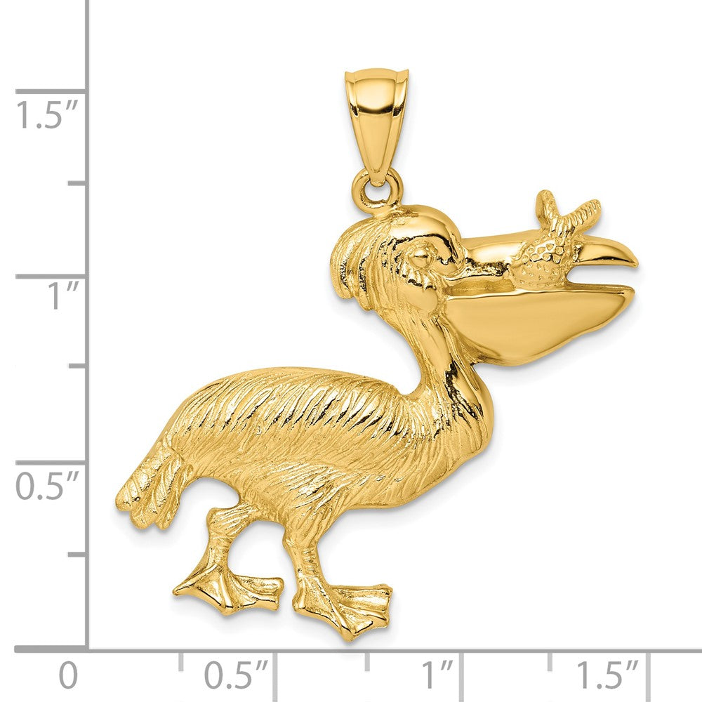 14k Yellow Gold Pelican with Fish In Mouth Charm