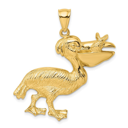 14k Yellow Gold Pelican with Fish In Mouth Charm