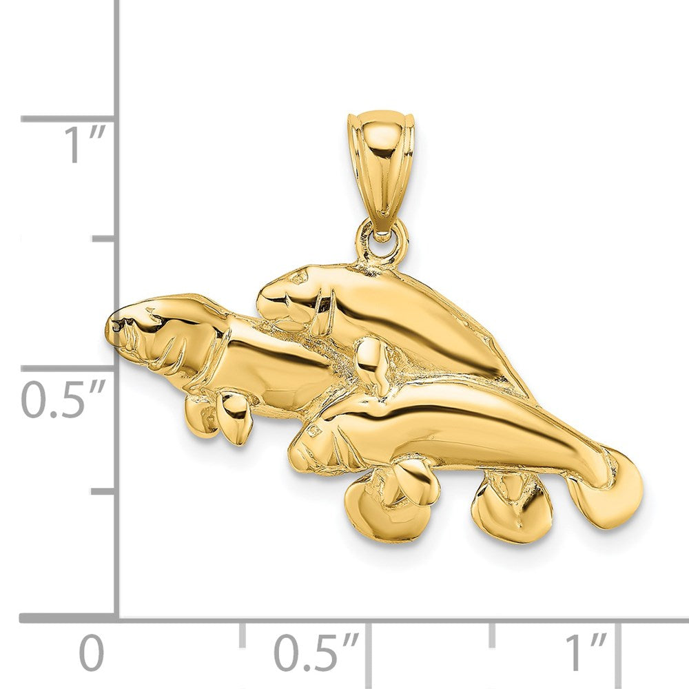 14k Yellow Gold 2-D /Polished Three Manatees Charm