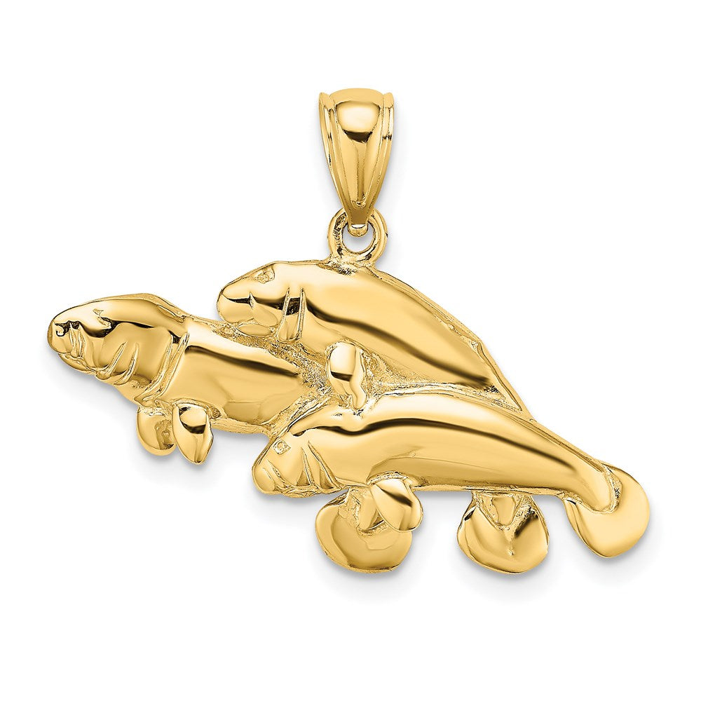 14k Yellow Gold 2-D /Polished Three Manatees Charm