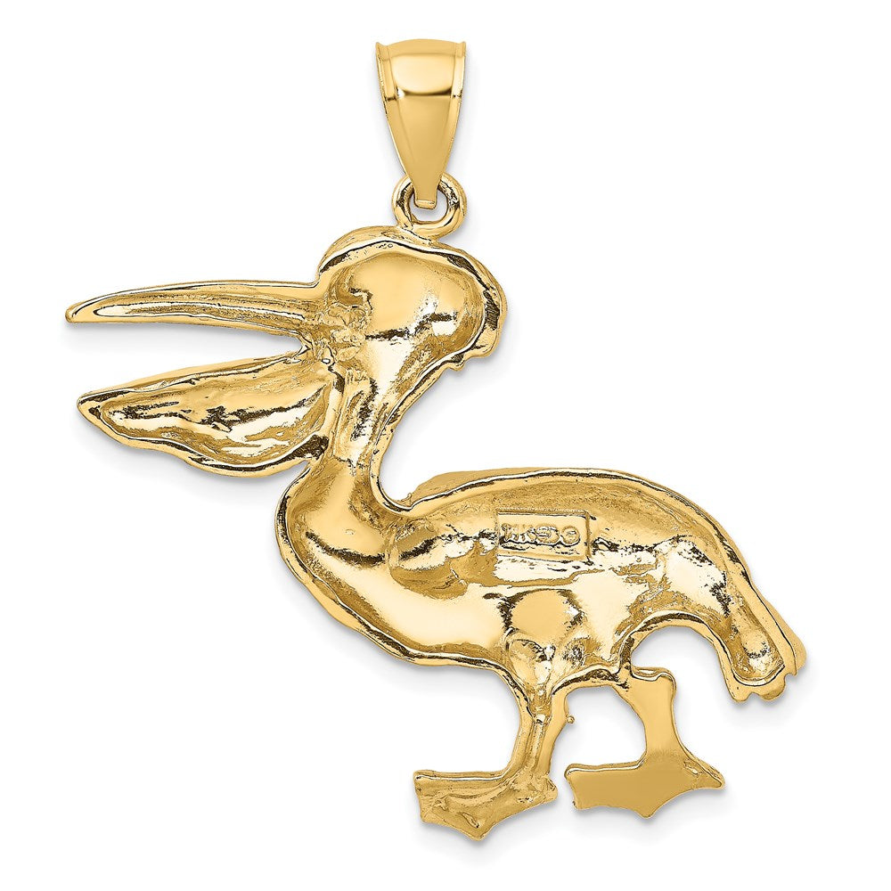 14k Yellow Gold Textured Pelican Charm