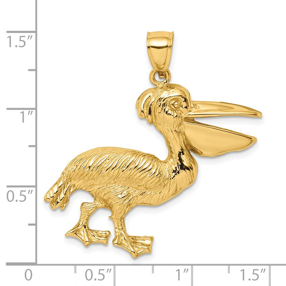 14k Yellow Gold Textured Pelican Charm