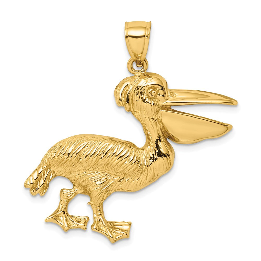 14k Yellow Gold Textured Pelican Charm