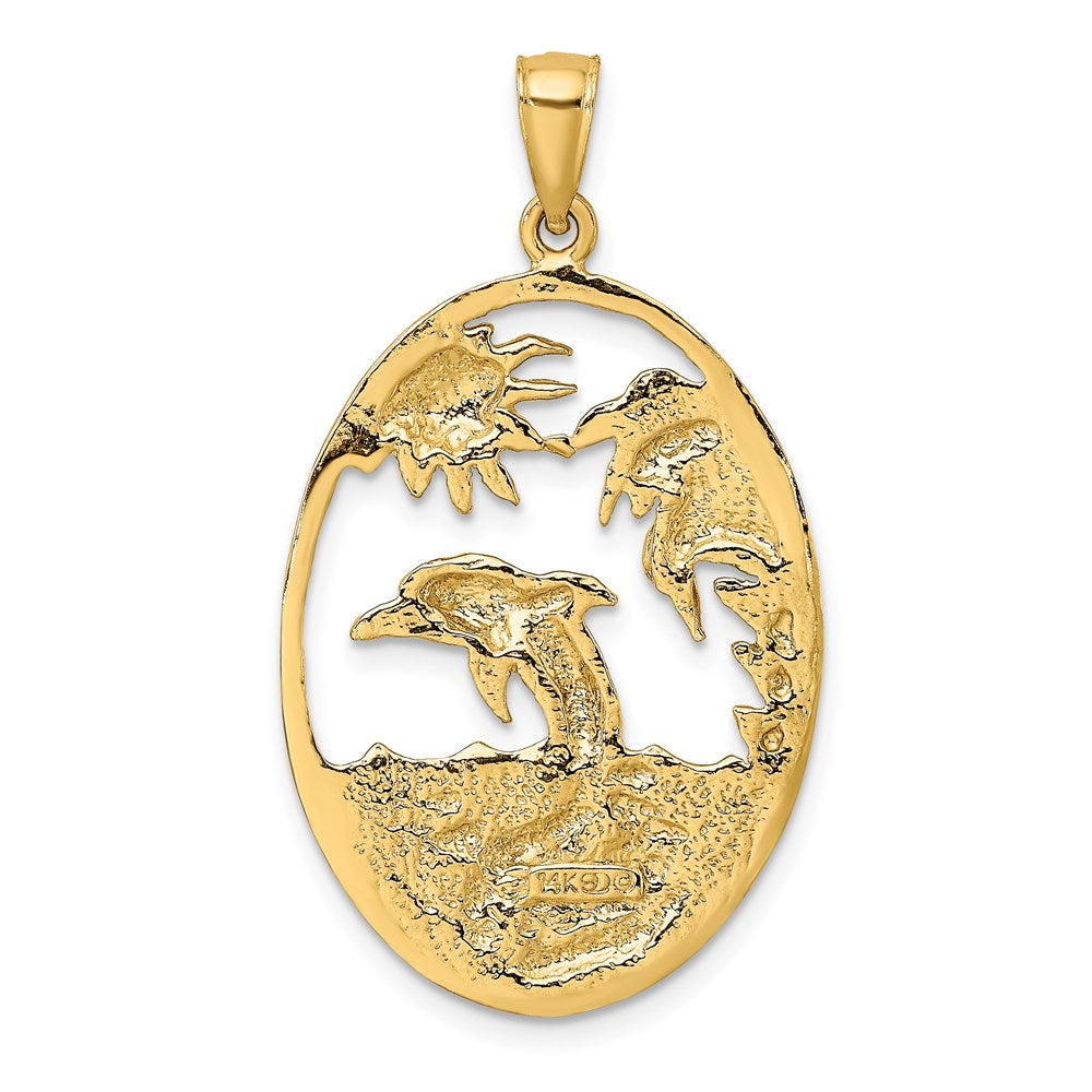 14k Yellow Gold Dolphin Jumping in Ocean Scene Charm