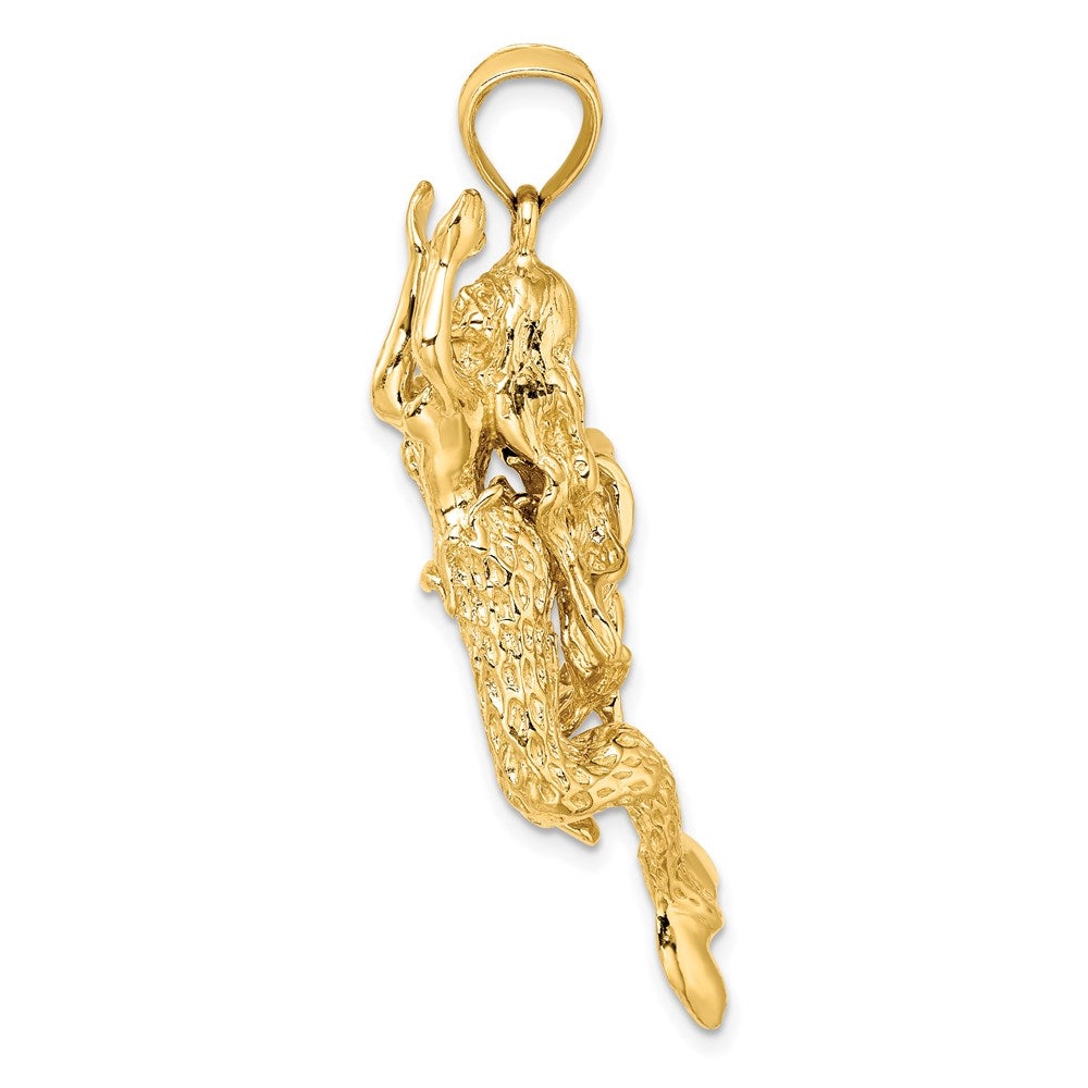 14k Yellow Gold 3-D Textured Large Mermaid Charm