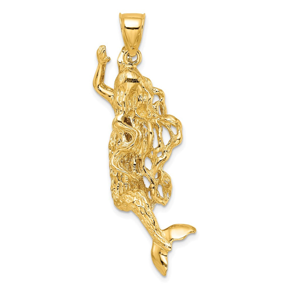 14k Yellow Gold 3-D Textured Large Mermaid Charm