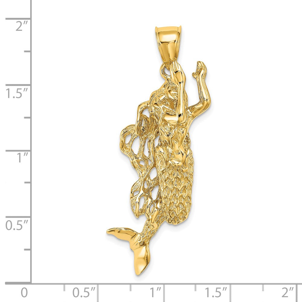 14k Yellow Gold 3-D Textured Large Mermaid Charm