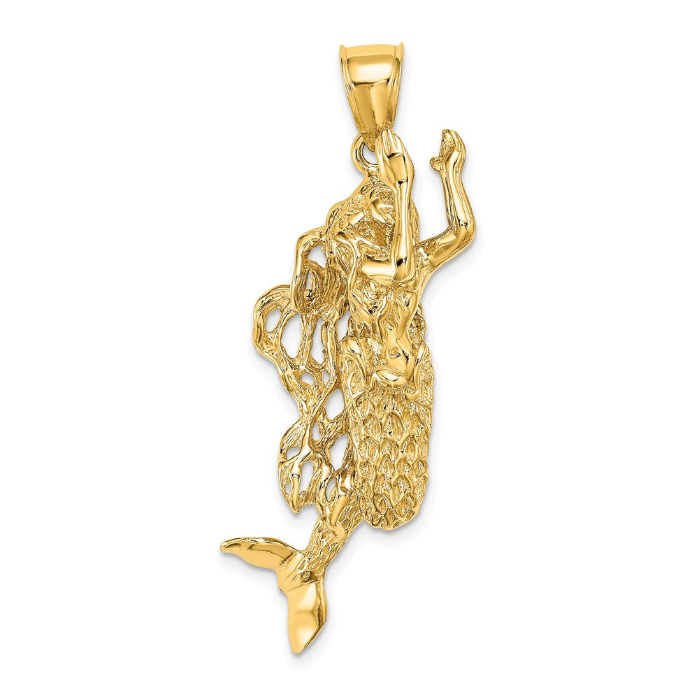 14k Yellow Gold 3-D Textured Large Mermaid Charm