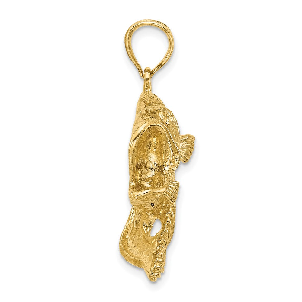 14k Yellow Gold 2-D Bass Fish Jumping Charm