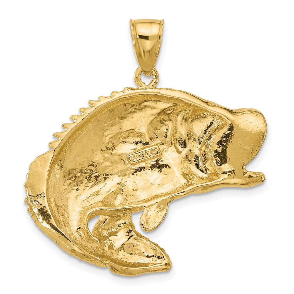 14k Yellow Gold 2-D Bass Fish Jumping Charm