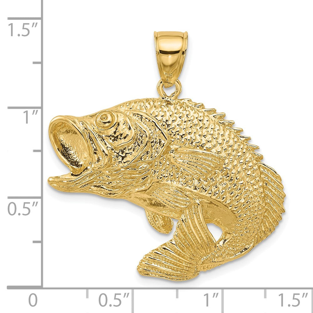 14k Yellow Gold 2-D Bass Fish Jumping Charm