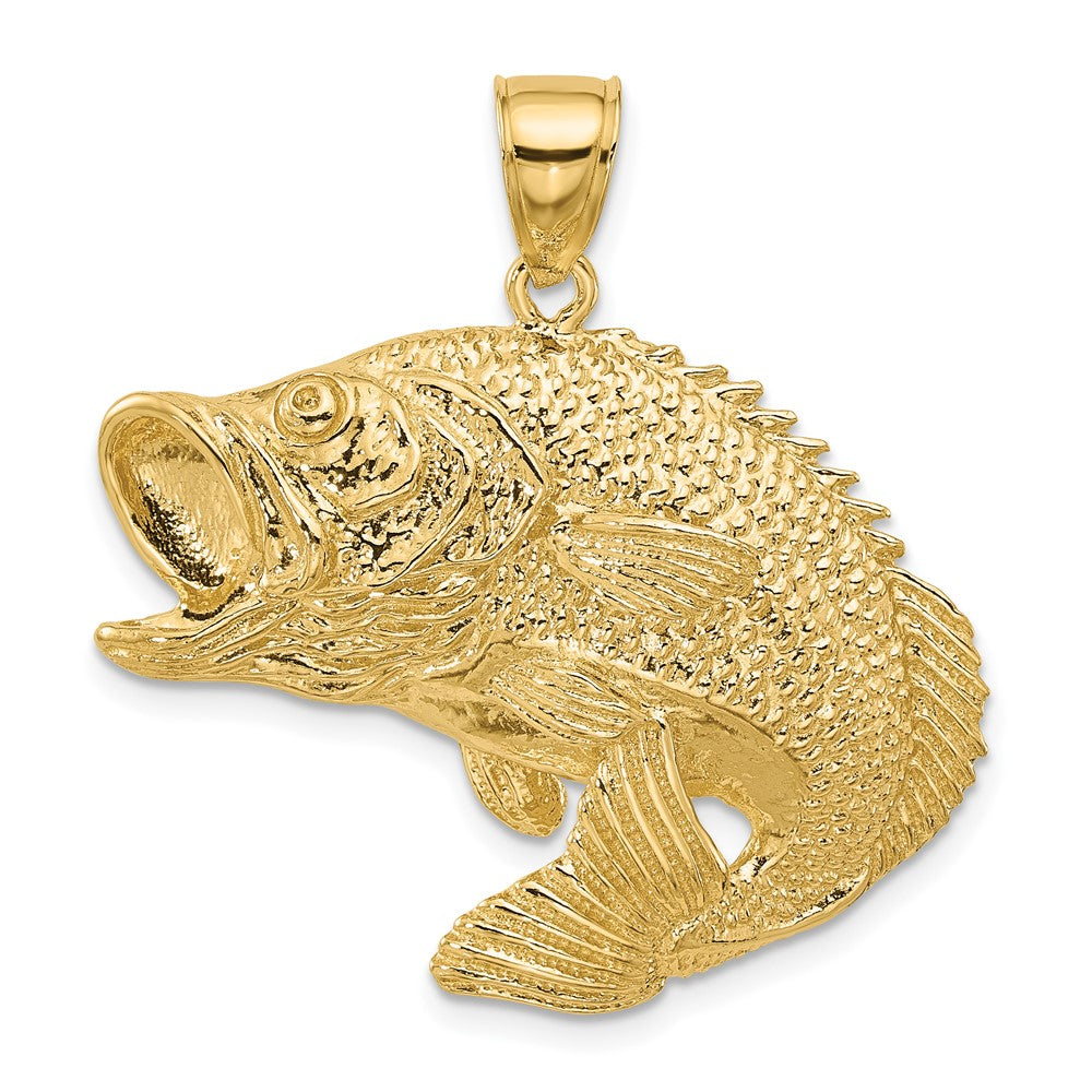 14k Yellow Gold 2-D Bass Fish Jumping Charm