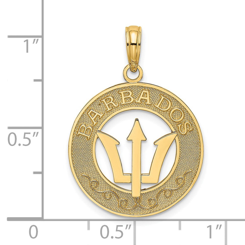 14k Yellow Gold BARBADOS w/Trident Spear Circle Charm