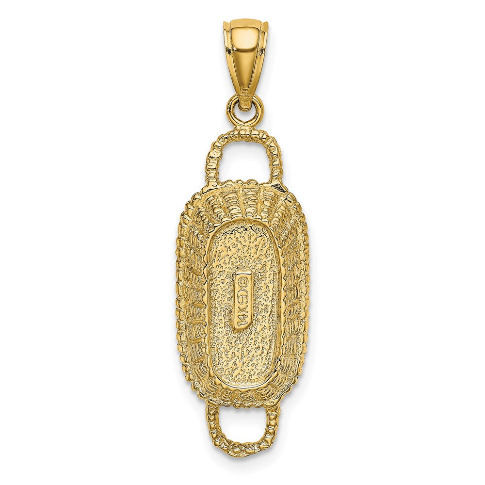 14k Yellow Gold 3-D 2 Handles Rectangular Basket Charm