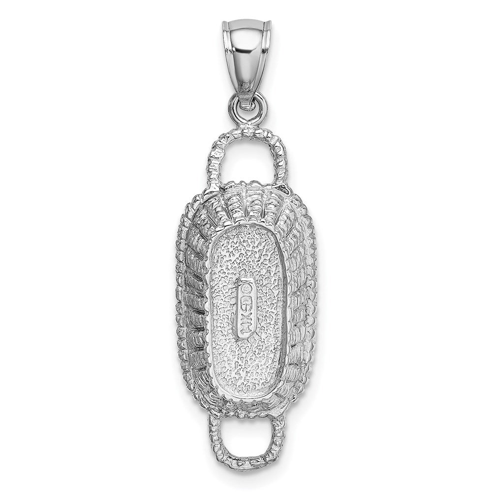 14k White Gold 3-D 2 Handles Rectangular Basket Charm