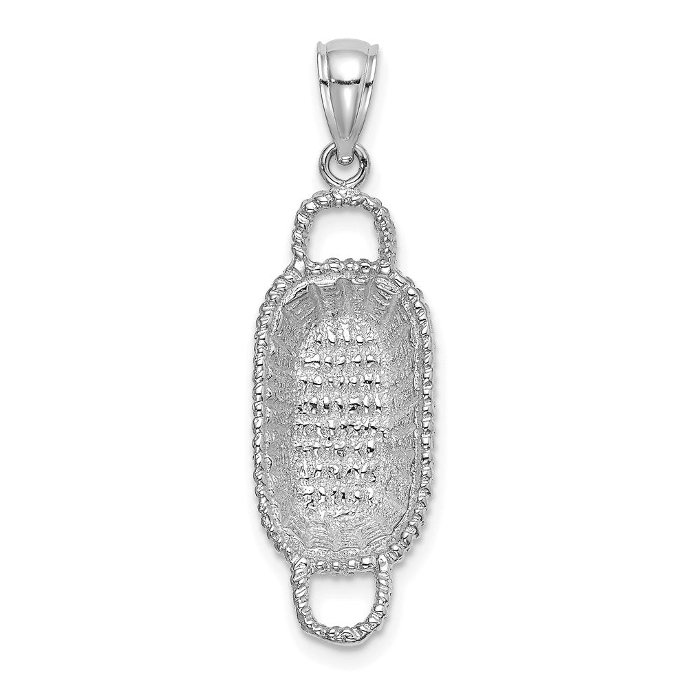 14k White Gold 3-D 2 Handles Rectangular Basket Charm