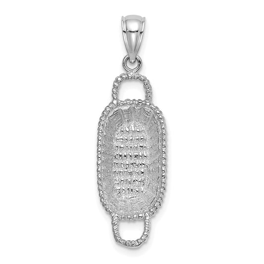 14k White Gold 3-D 2 Handles Rectangular Basket Charm