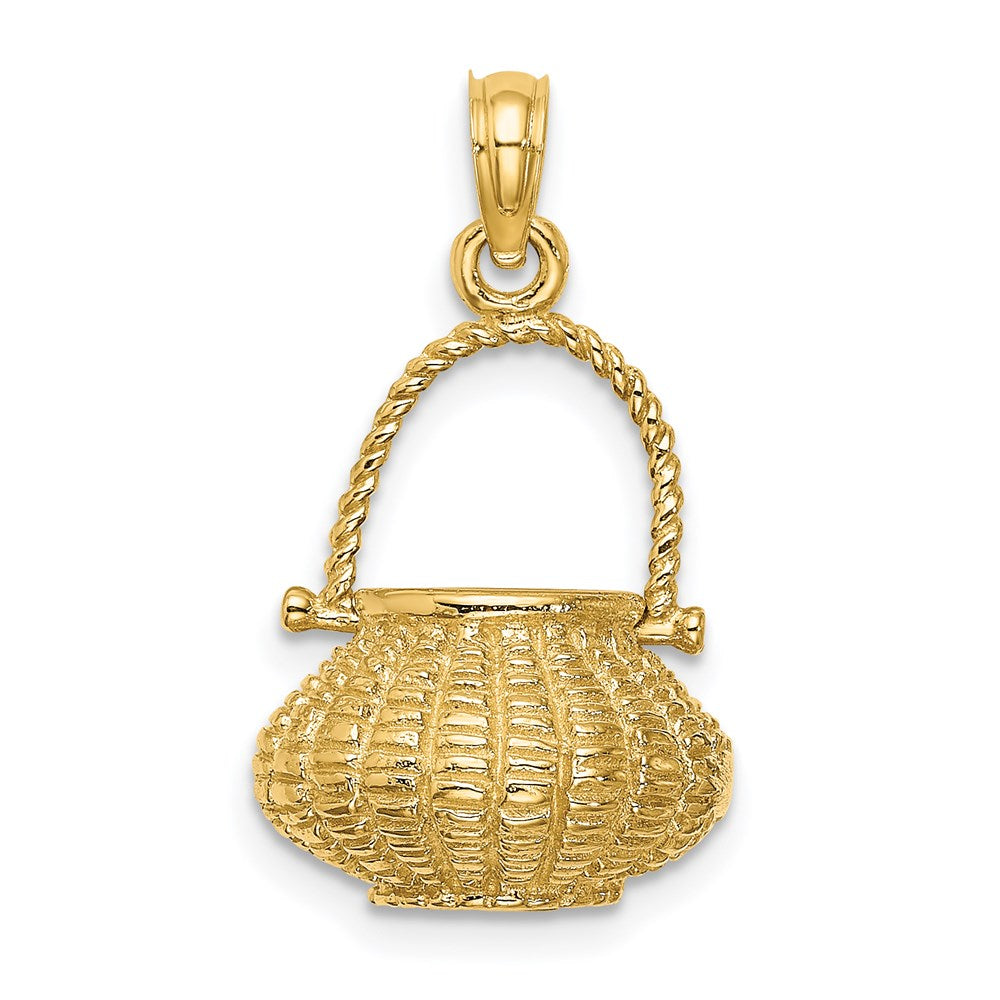 14k Yellow Gold 3-D Moveable Handle Flower Basket Charm