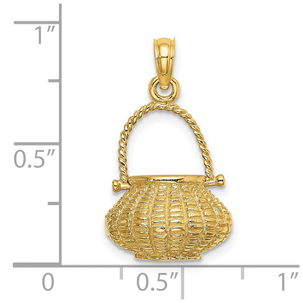 14k Yellow Gold 3-D Moveable Handle Flower Basket Charm