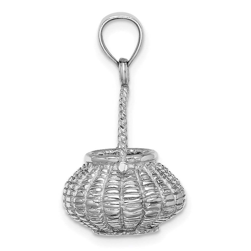 14k White Gold 3-D Moveable Handle Flower Basket Charm