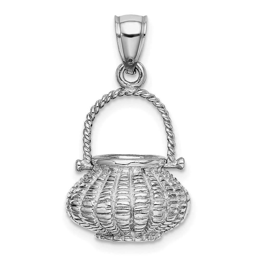 14k White Gold 3-D Moveable Handle Flower Basket Charm