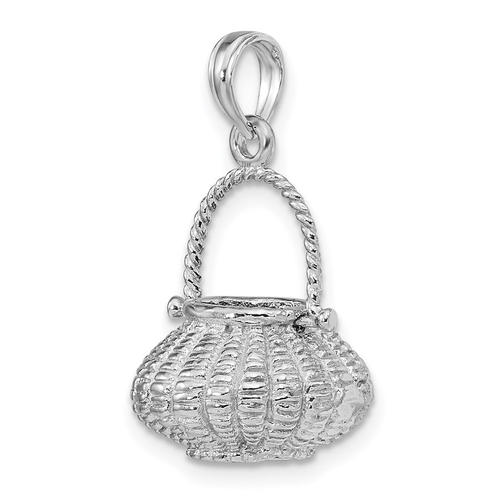 14k White Gold 3-D Moveable Handle Flower Basket Charm