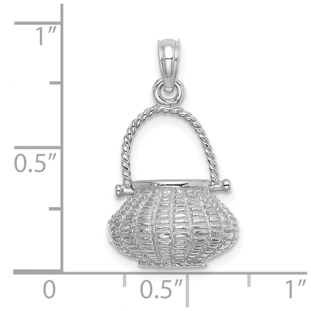 14k White Gold 3-D Moveable Handle Flower Basket Charm