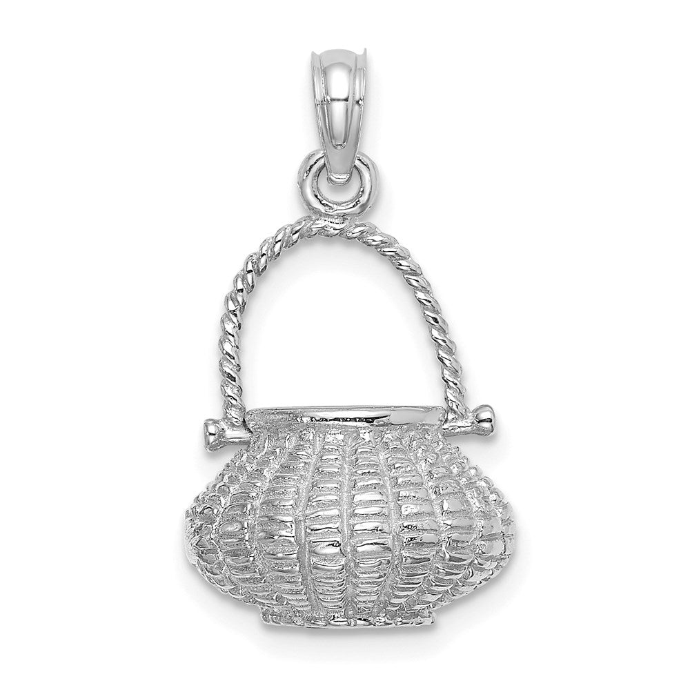 14k White Gold 3-D Moveable Handle Flower Basket Charm