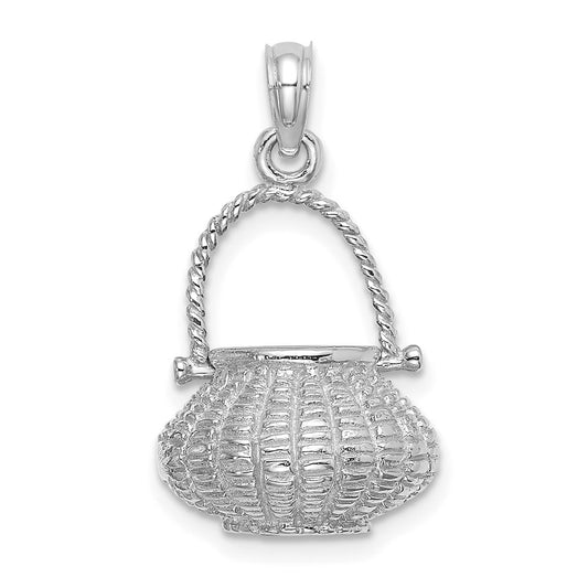 14k White Gold 3-D Moveable Handle Flower Basket Charm