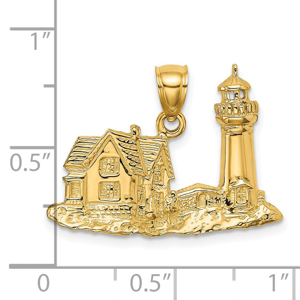 14k Yellow Gold 2-D Nubble Lighthouse Charm