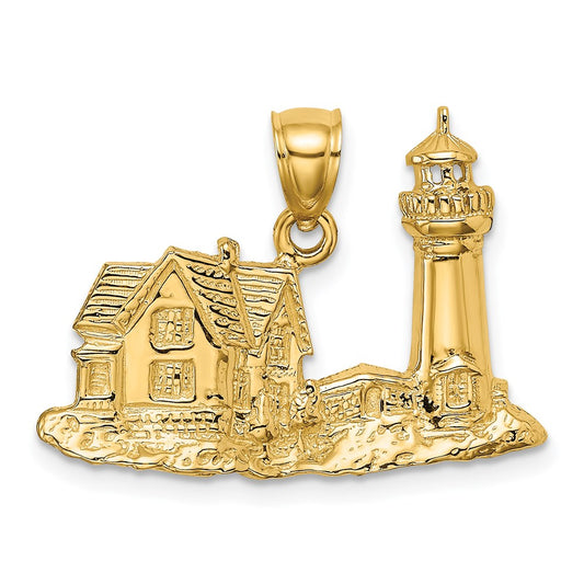 14k Yellow Gold 2-D Nubble Lighthouse Charm