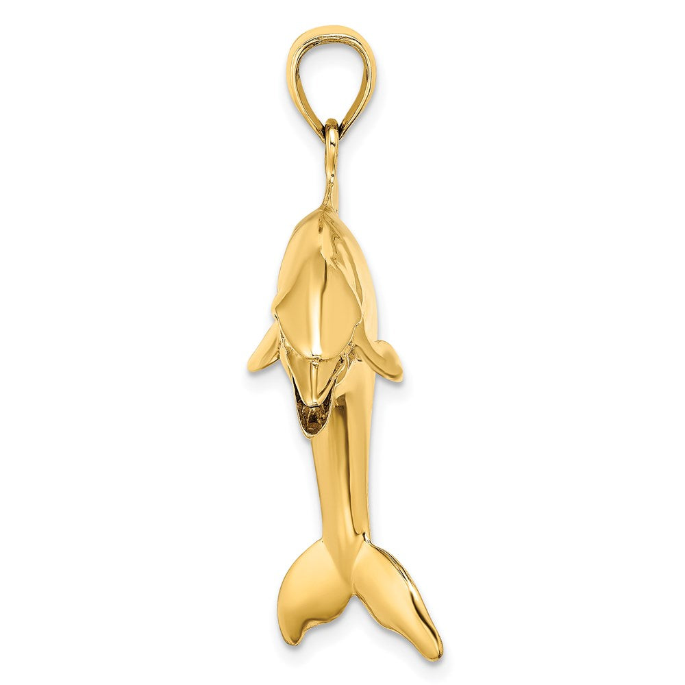 14k Yellow Gold 3-D Polished Jumping Dolphin Charm