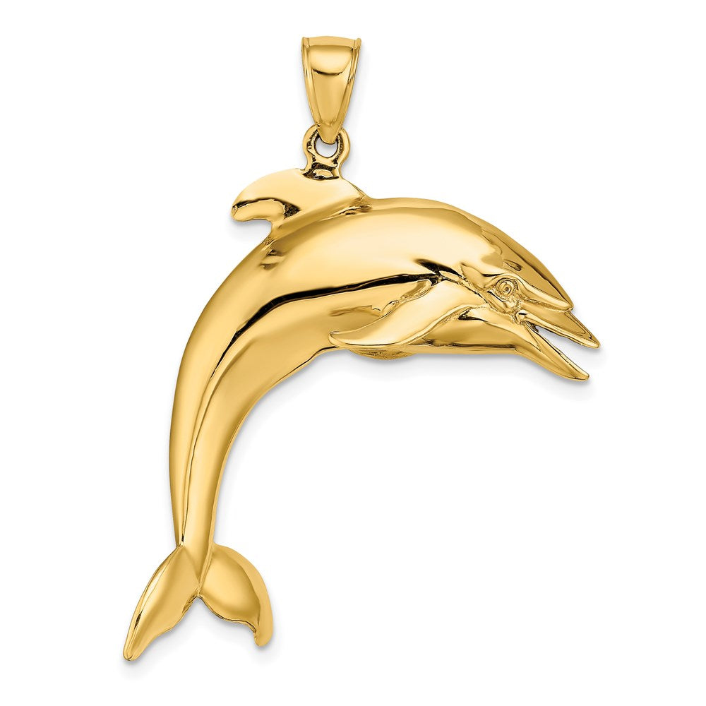 14k Yellow Gold 3-D Polished Jumping Dolphin Charm