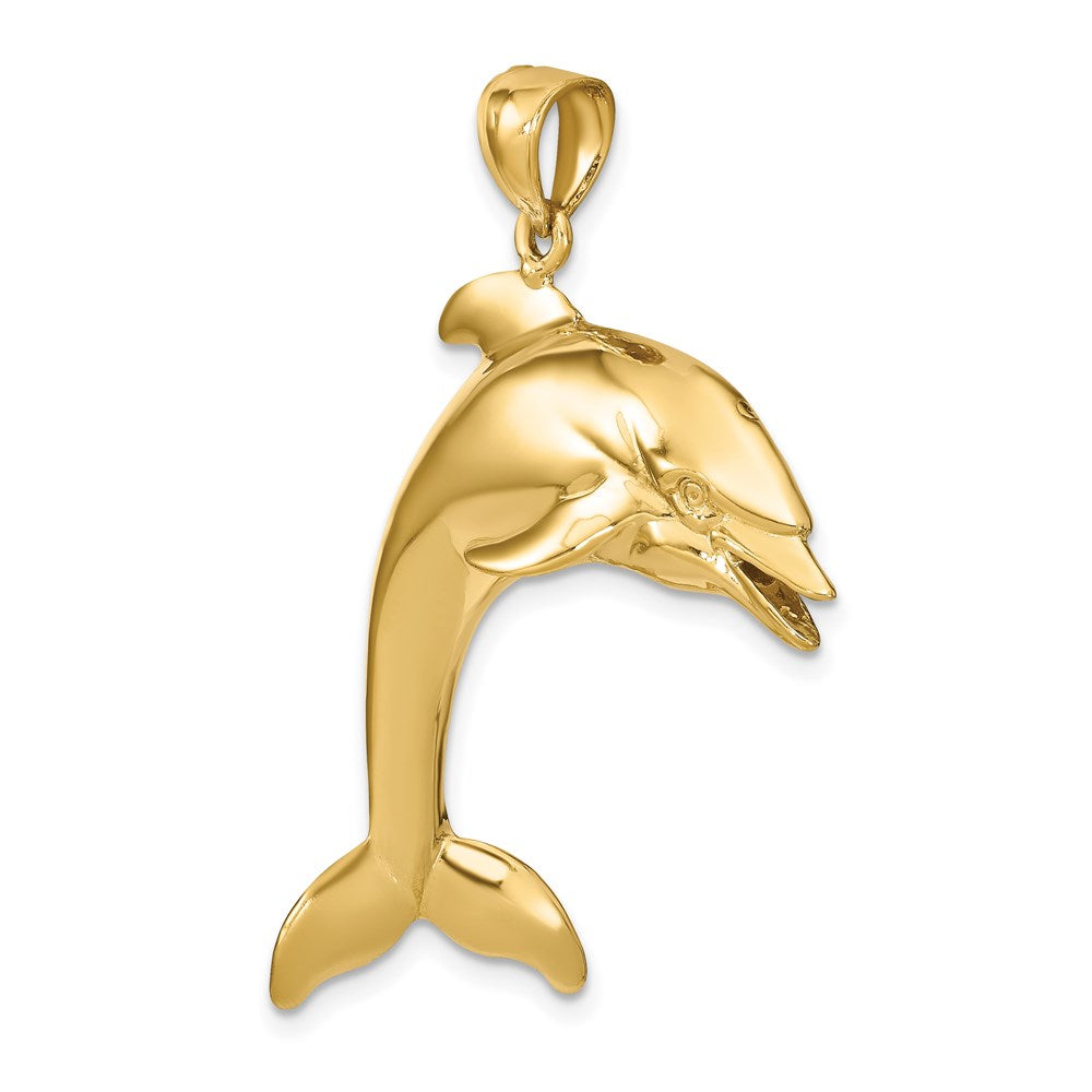 14k Yellow Gold 3-D Polished Jumping Dolphin Charm