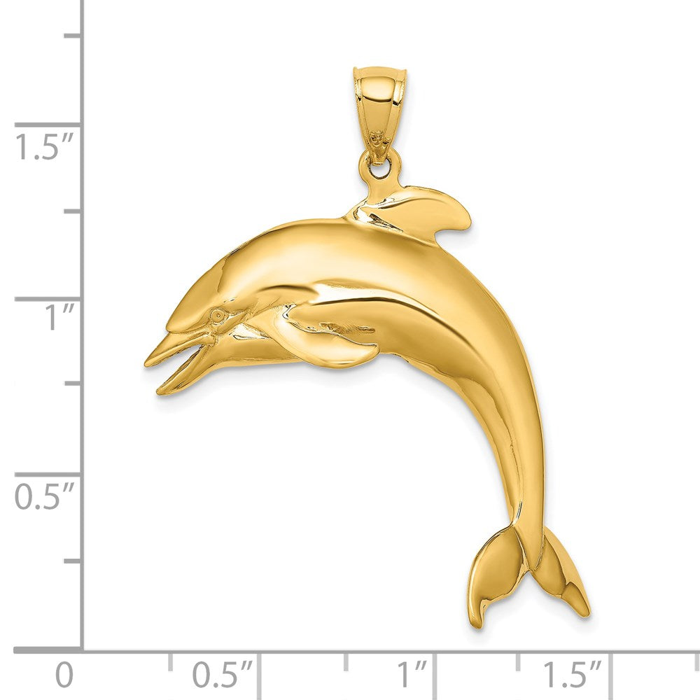 14k Yellow Gold 3-D Polished Jumping Dolphin Charm