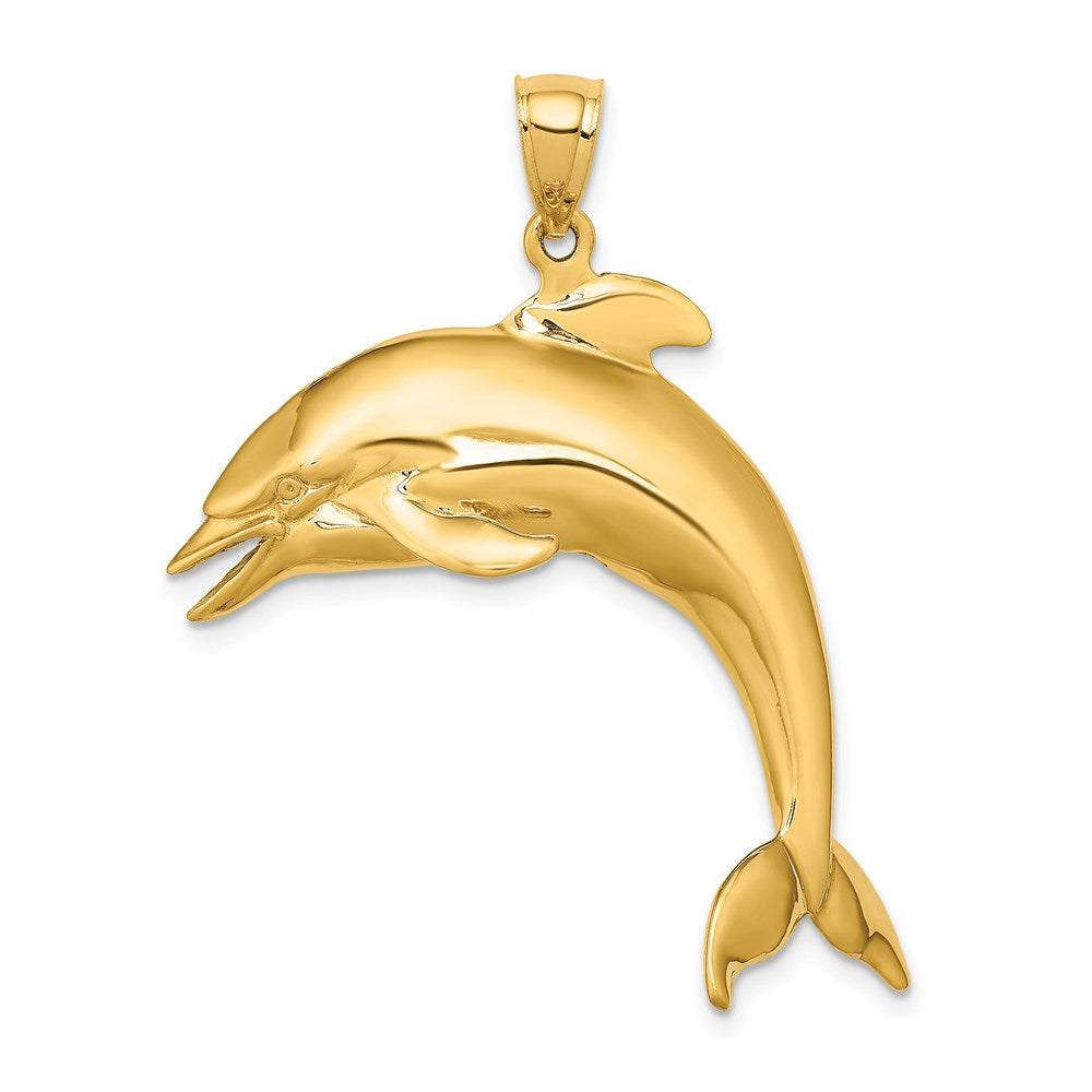 14k Yellow Gold 3-D Polished Jumping Dolphin Charm