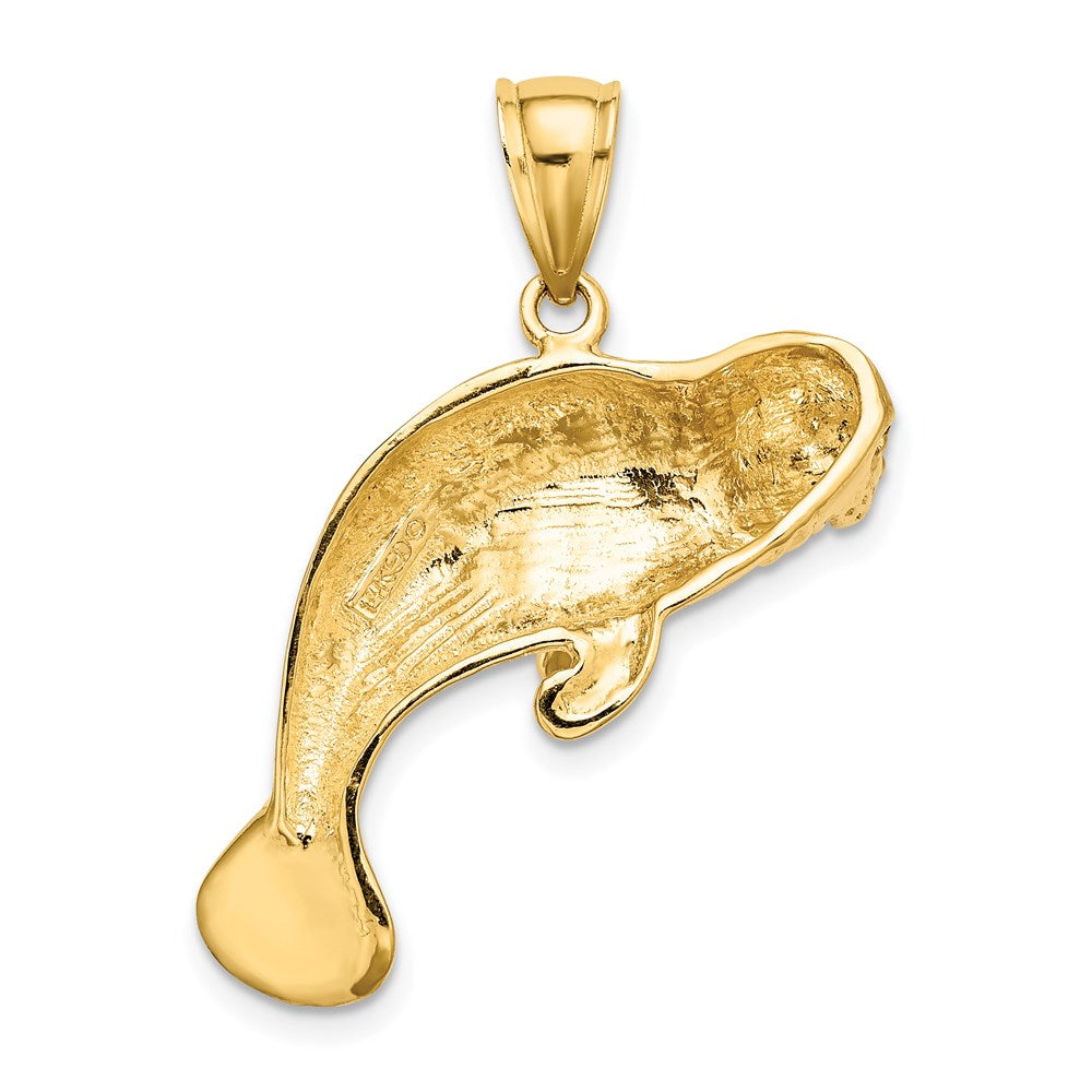 14k Yellow Gold 2-D /Polished Swimming Manatee Charm