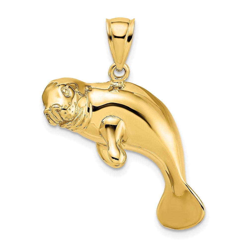 14k Yellow Gold 2-D /Polished Swimming Manatee Charm