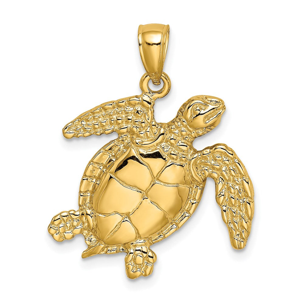 14k Yellow Gold Swimming Sea Turtle Charm