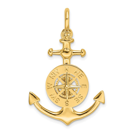 14k Yellow Gold 3-D Small Anchor w/ Nautical Compass Charm