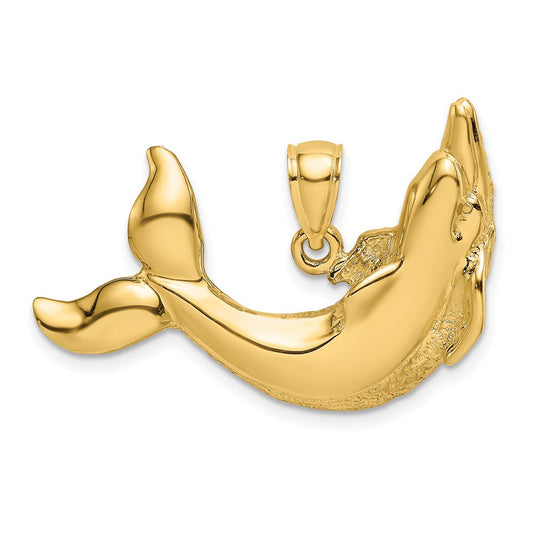 14k Yellow Gold Polished Textured Dolphin Charm