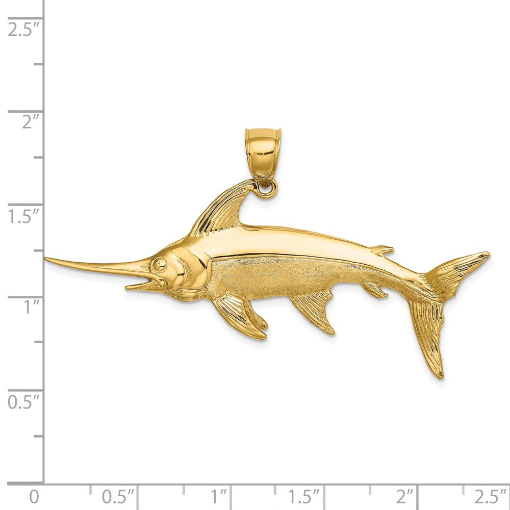 14k Yellow Gold 3-D Polished/Satin Swordfish Charm