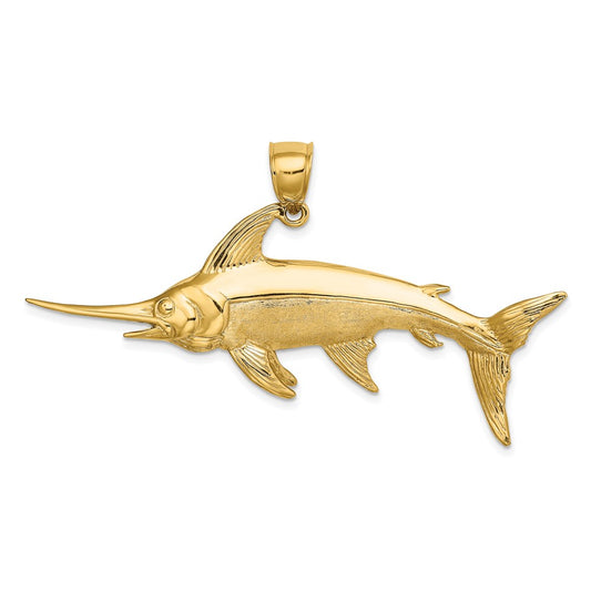 14k Yellow Gold 3-D Polished/Satin Swordfish Charm