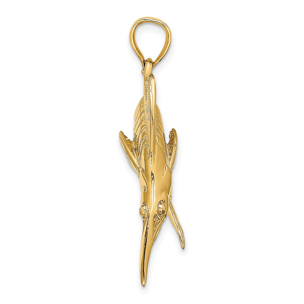 14k Yellow Gold 3-D Polished /Satin Blue Marlin Charm