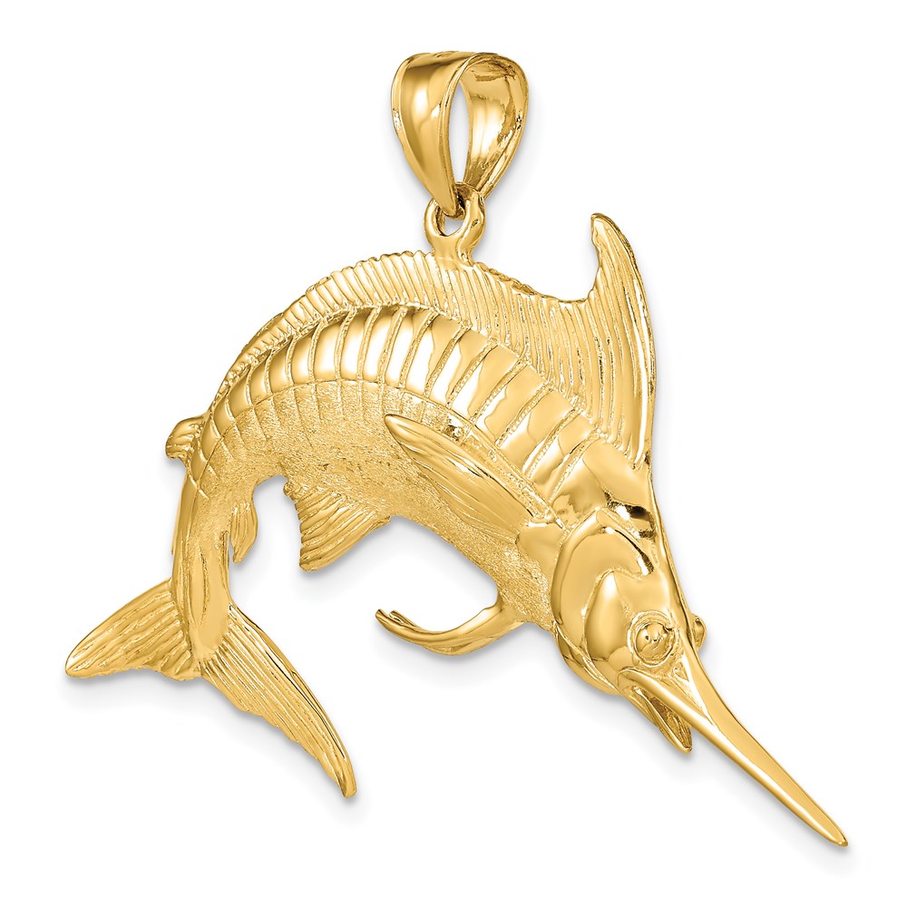 14k Yellow Gold 3-D Polished /Satin Blue Marlin Charm