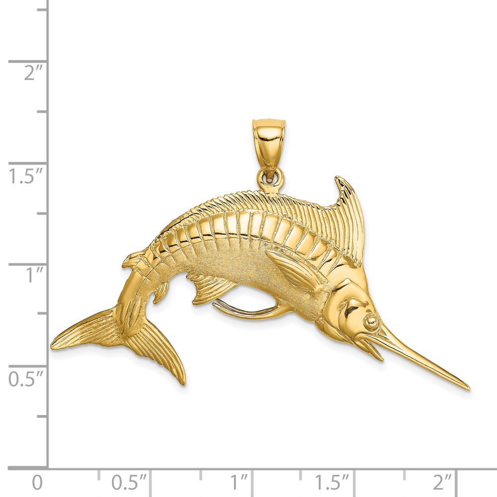 14k Yellow Gold 3-D Polished /Satin Blue Marlin Charm