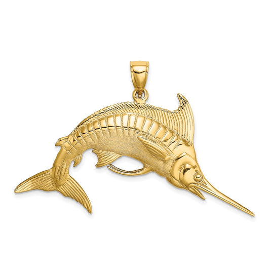 14k Yellow Gold 3-D Polished /Satin Blue Marlin Charm